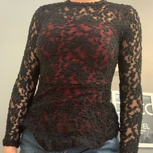 Divided Lace Long Sleeve Peplum Top